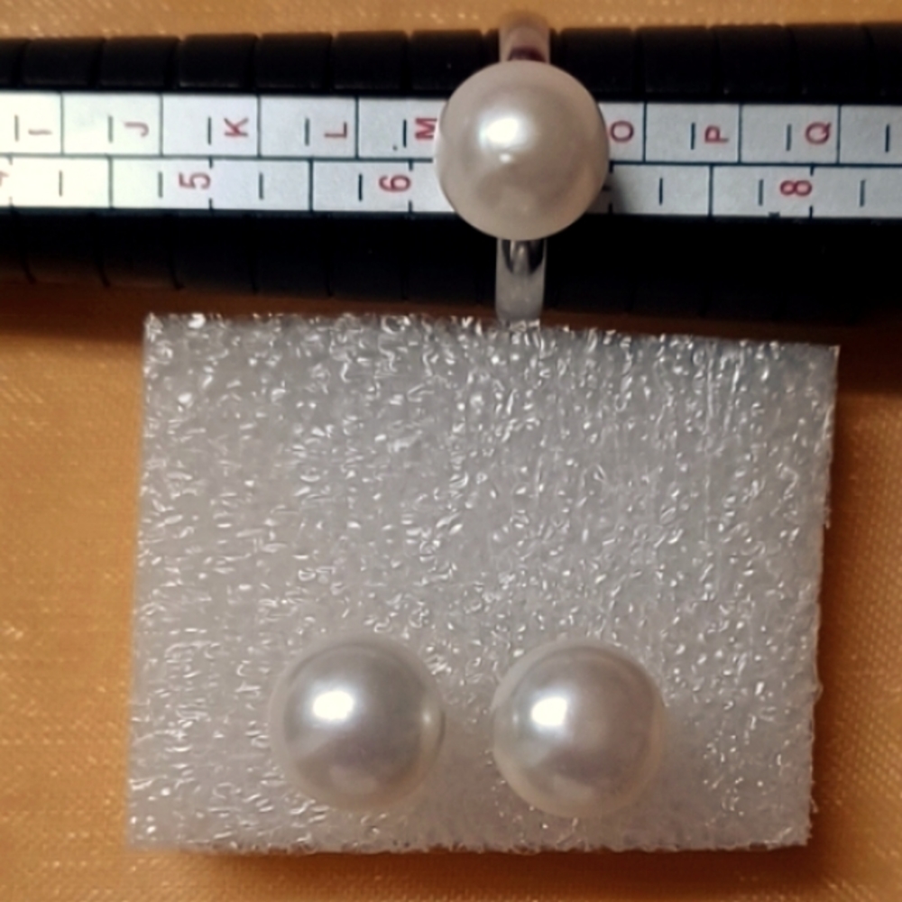 Set of Authentic Pearl Earrings & ring. (Ring size#6 & adjustable-higher…